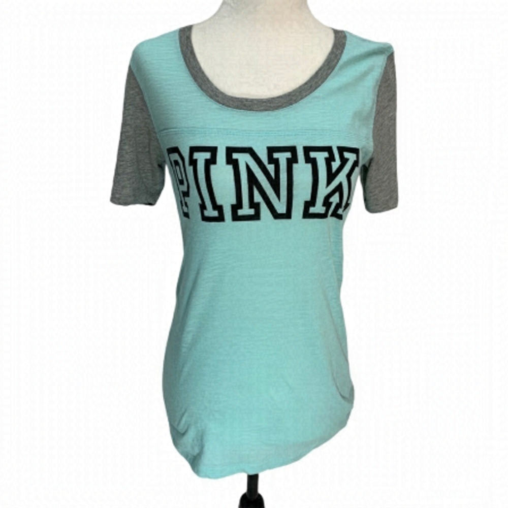 Victoria's Secret PINK Short Sleeve Mint Green/Grey T-Shirt S